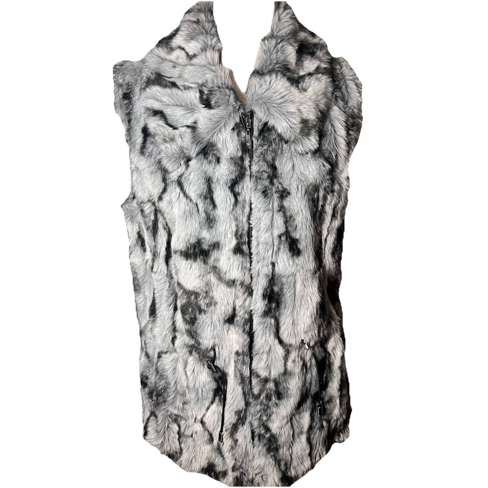 Chaus New York size Medium Women's Gray Faux Fur Full‎ Zip Vest